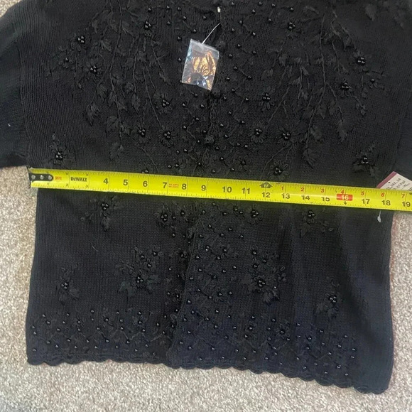 NWT Vintage 90s Black Dark Academia Floral Embroidered Knit Cardigan - Picture 10 of 14